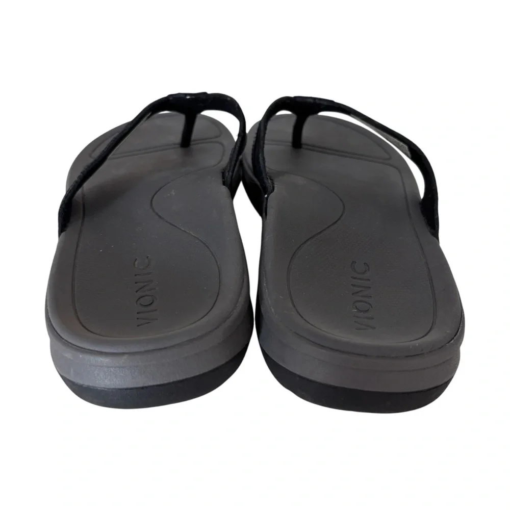 Vionic Men's Dennis Black Leather Flip Flops Sz 7